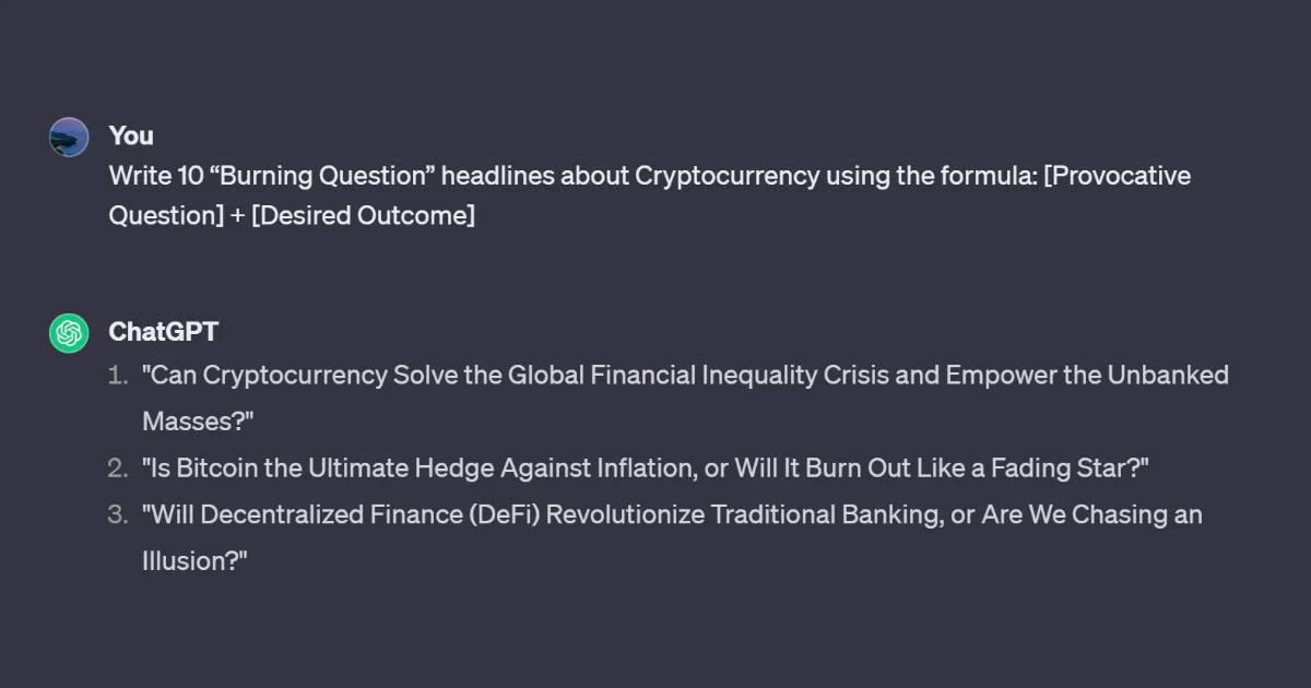 Burning Question Headlines ChatGPT Prompt