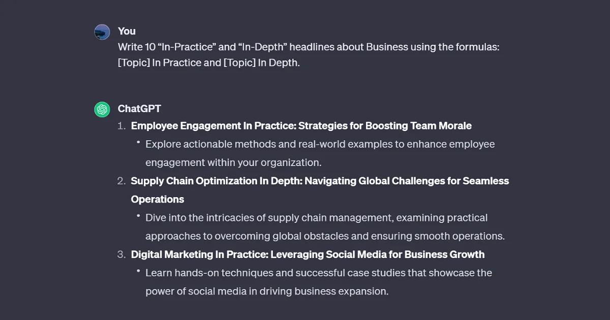 In-Practice and In-Depth Headlines ChatGPT Prompts
