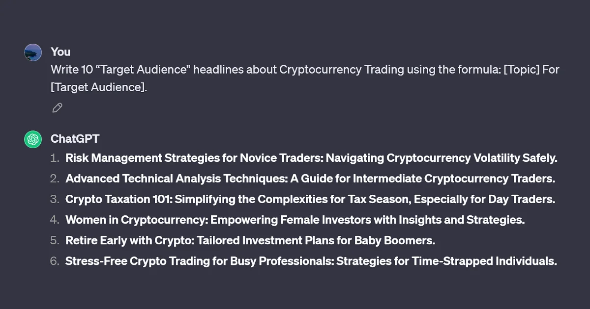 Target Audience Headlines ChatGPT Prompt