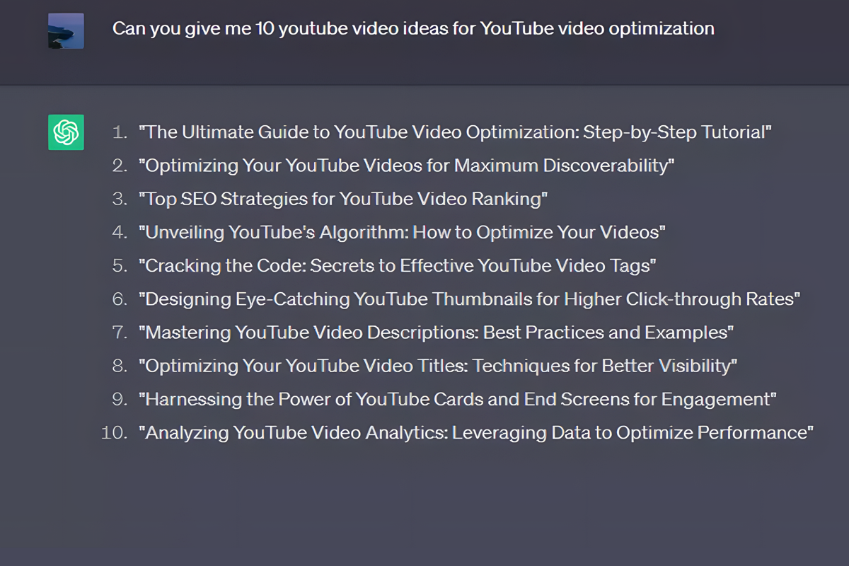 ChatGPT YouTube Video Ideas