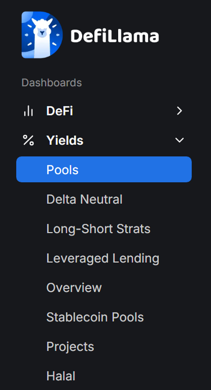 Yields Menu Section